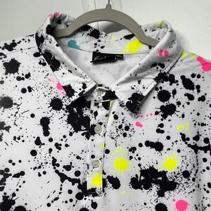 Sunday Swagger Mens 4XL All Over Paint Splatter Golf Polo Shirt White Neon